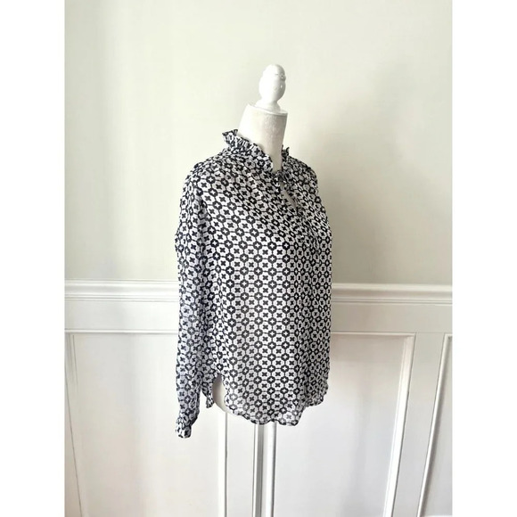 Loft Navy Medallion Print Tie Neck Blouse XS - Picture 2 of 4